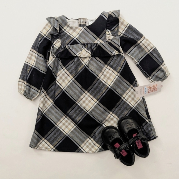 Carters Infant Girls Festive Plaid Ruffle *Dress - Black & Off White - Picture 7 of 7
